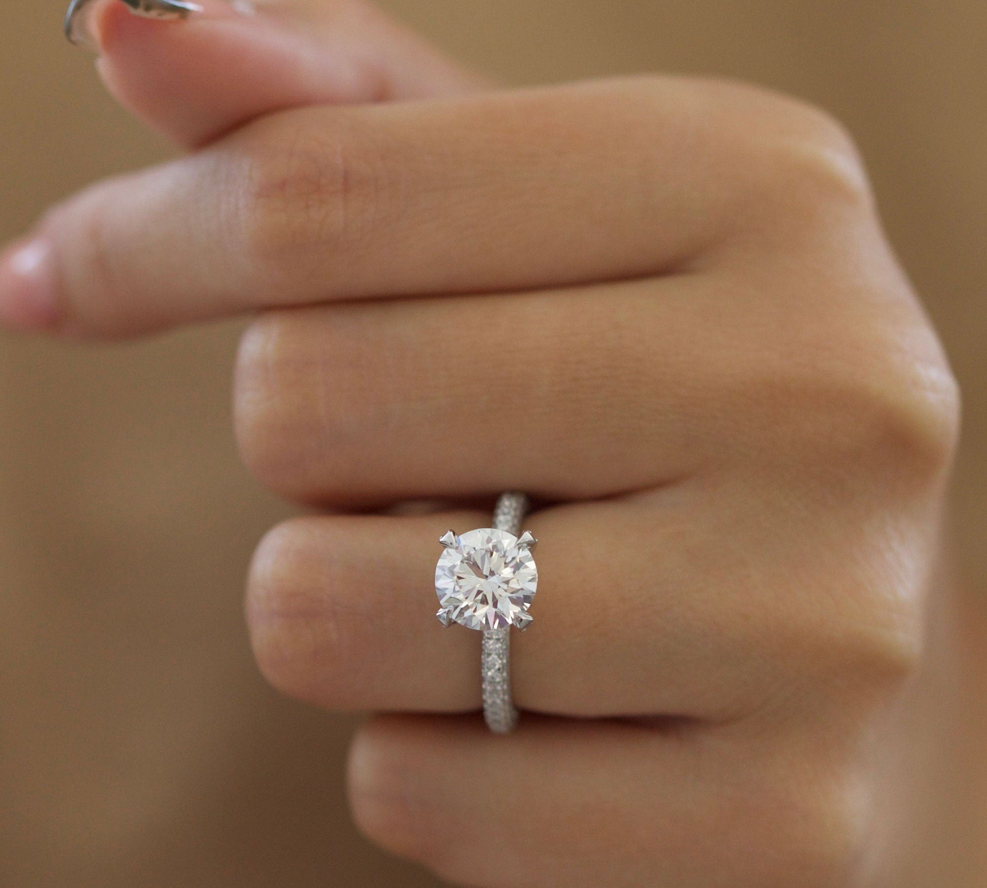 Round Cut Pave Lab Grown Diamond Engagement Ring