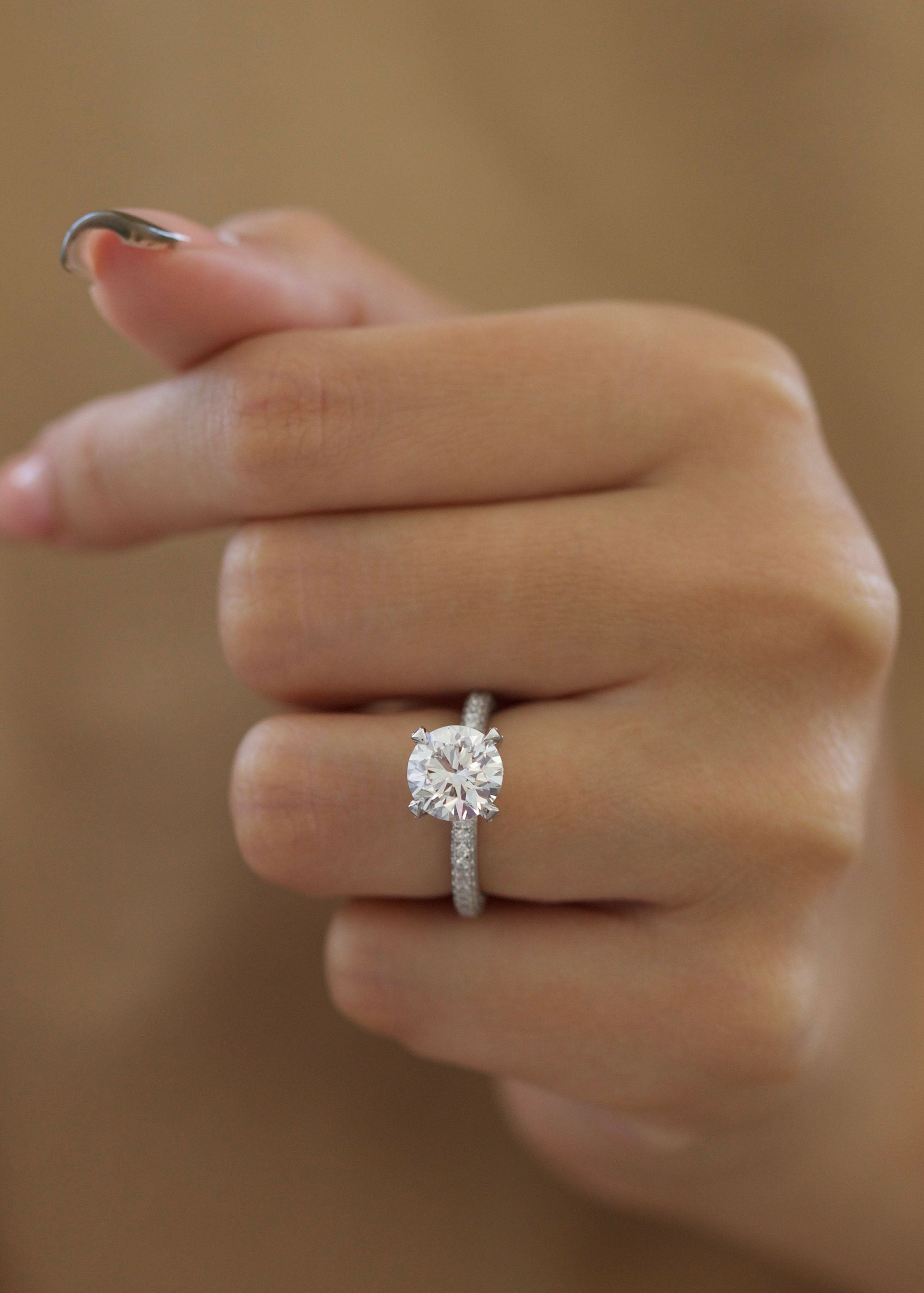 Round Cut Pave Lab Grown Diamond Engagement Ring