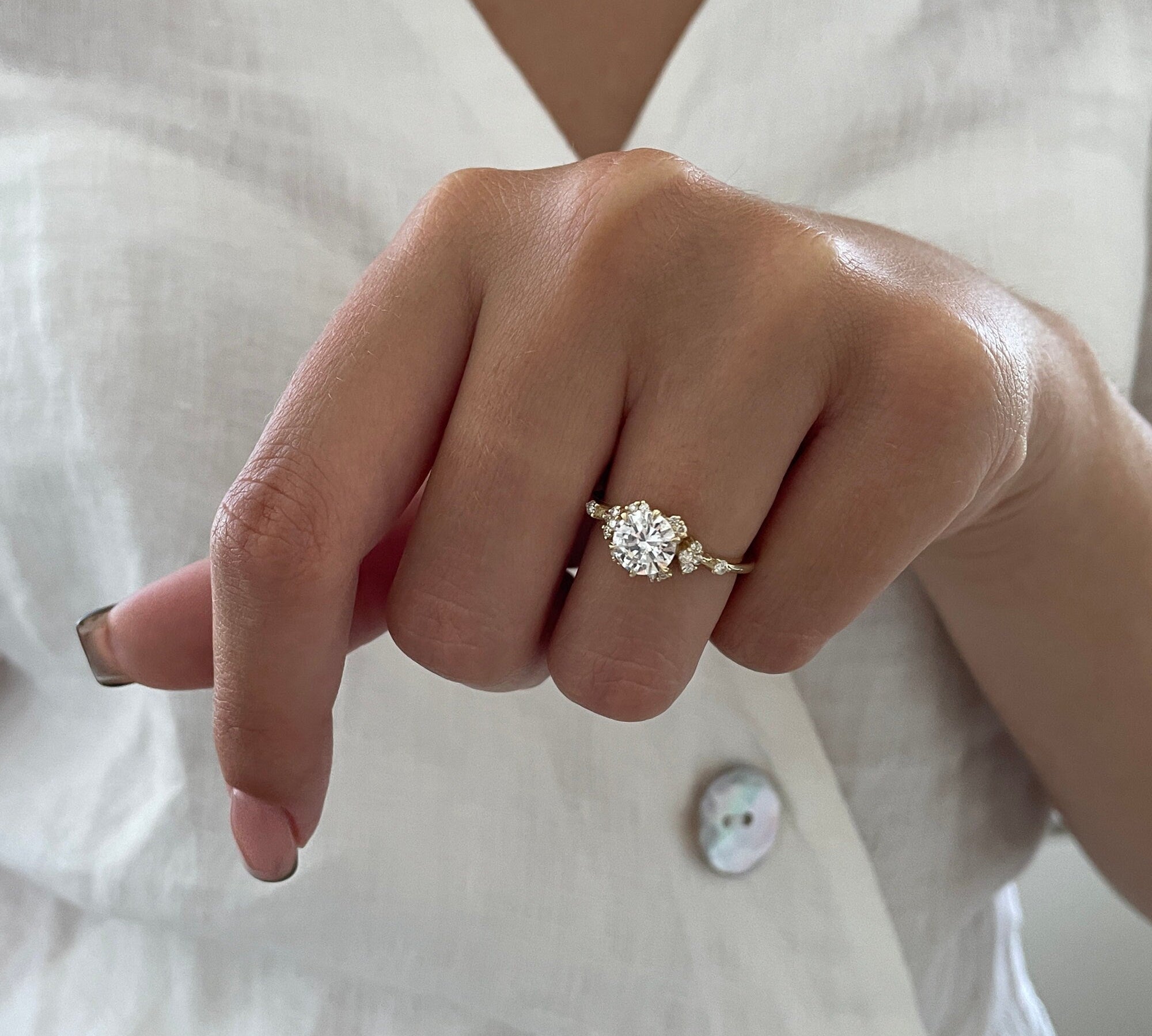 Round Cluster Lab Grown Diamond Engagement Ring