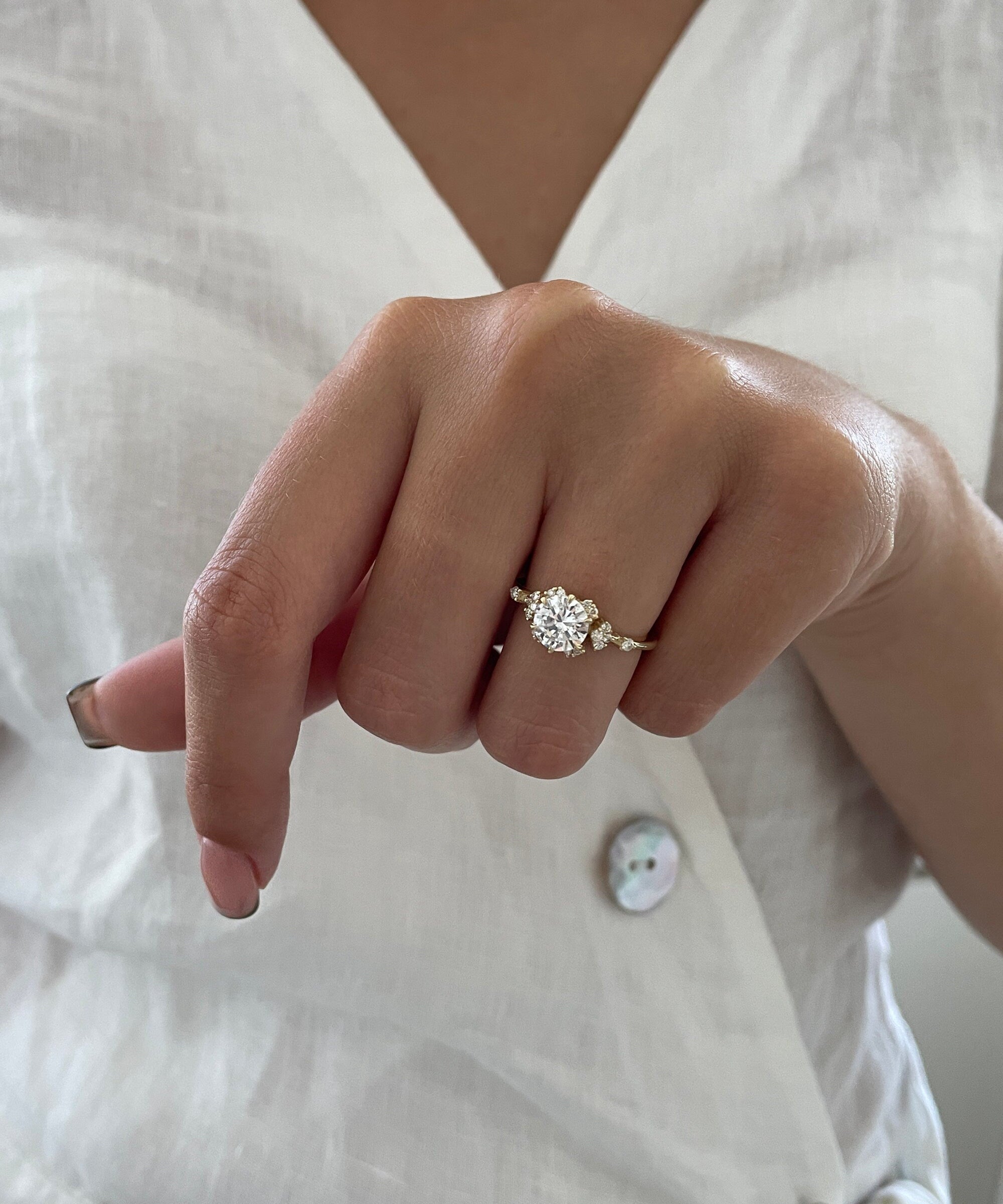 Round Cluster Lab Grown Diamond Engagement Ring