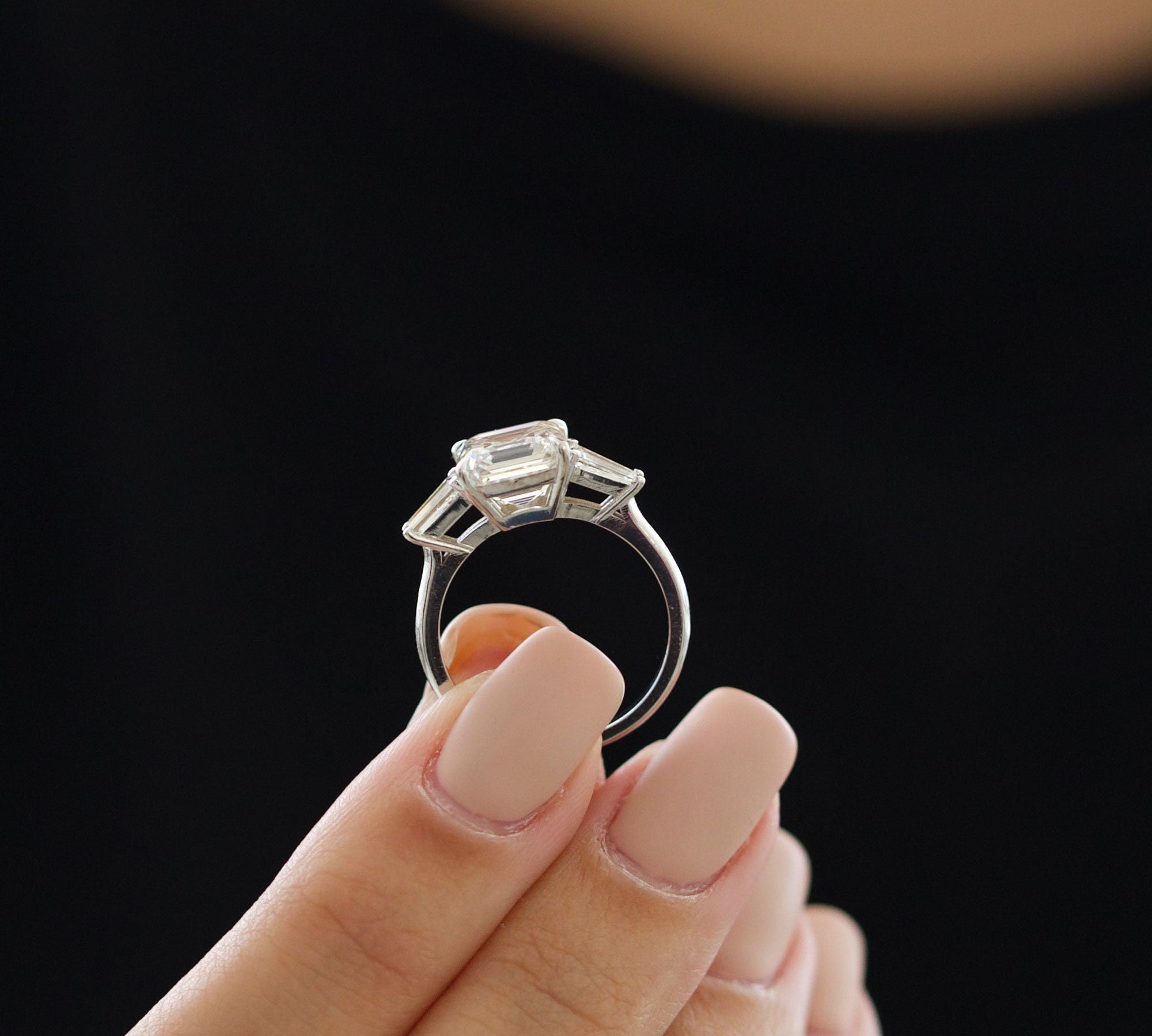 3.01 CT Asscher Three Stone CVD D/VVS2 Diamond Engagement Ring 2