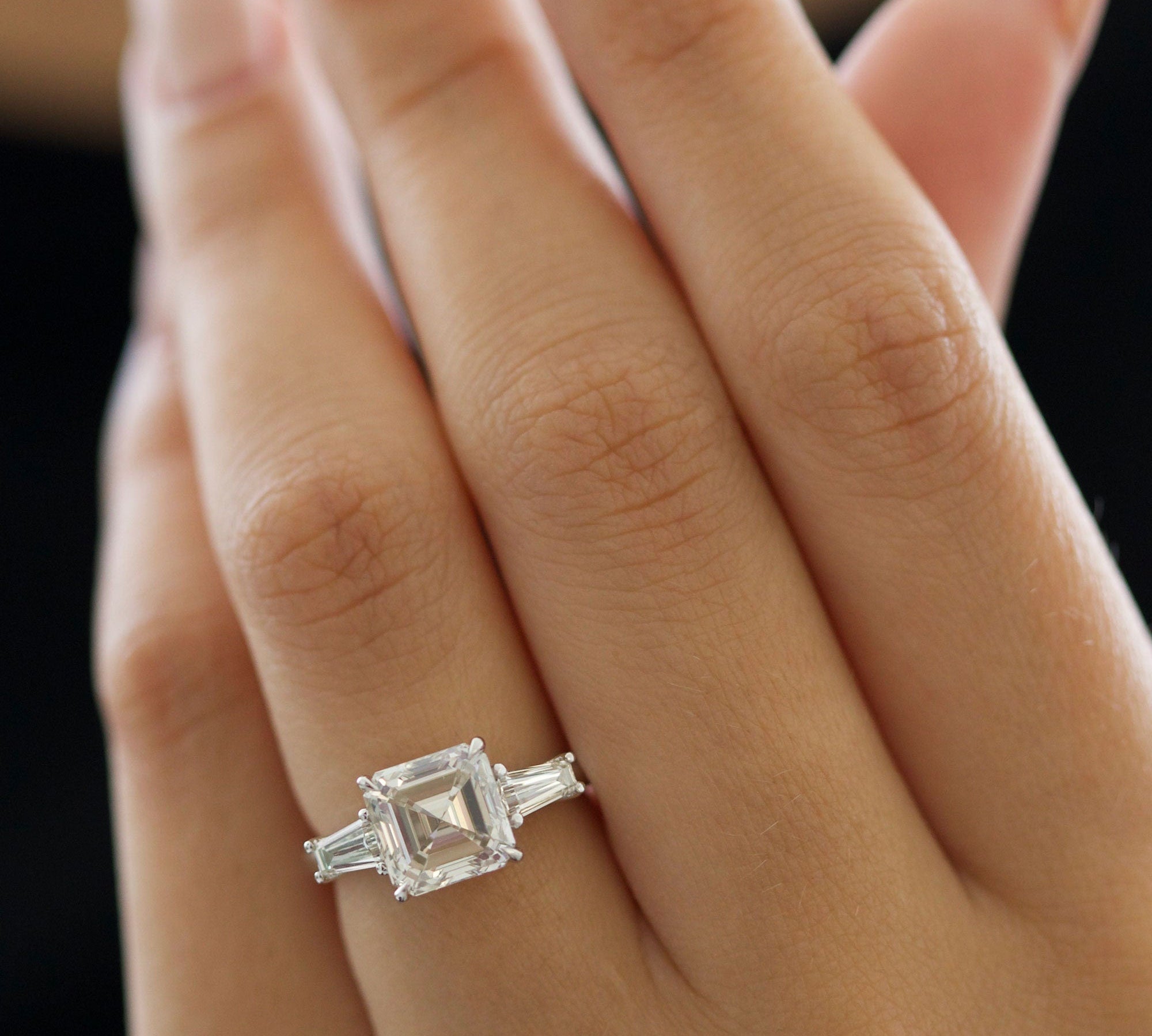 3.01 CT Asscher Three Stone CVD D/VVS2 Diamond Engagement Ring 1