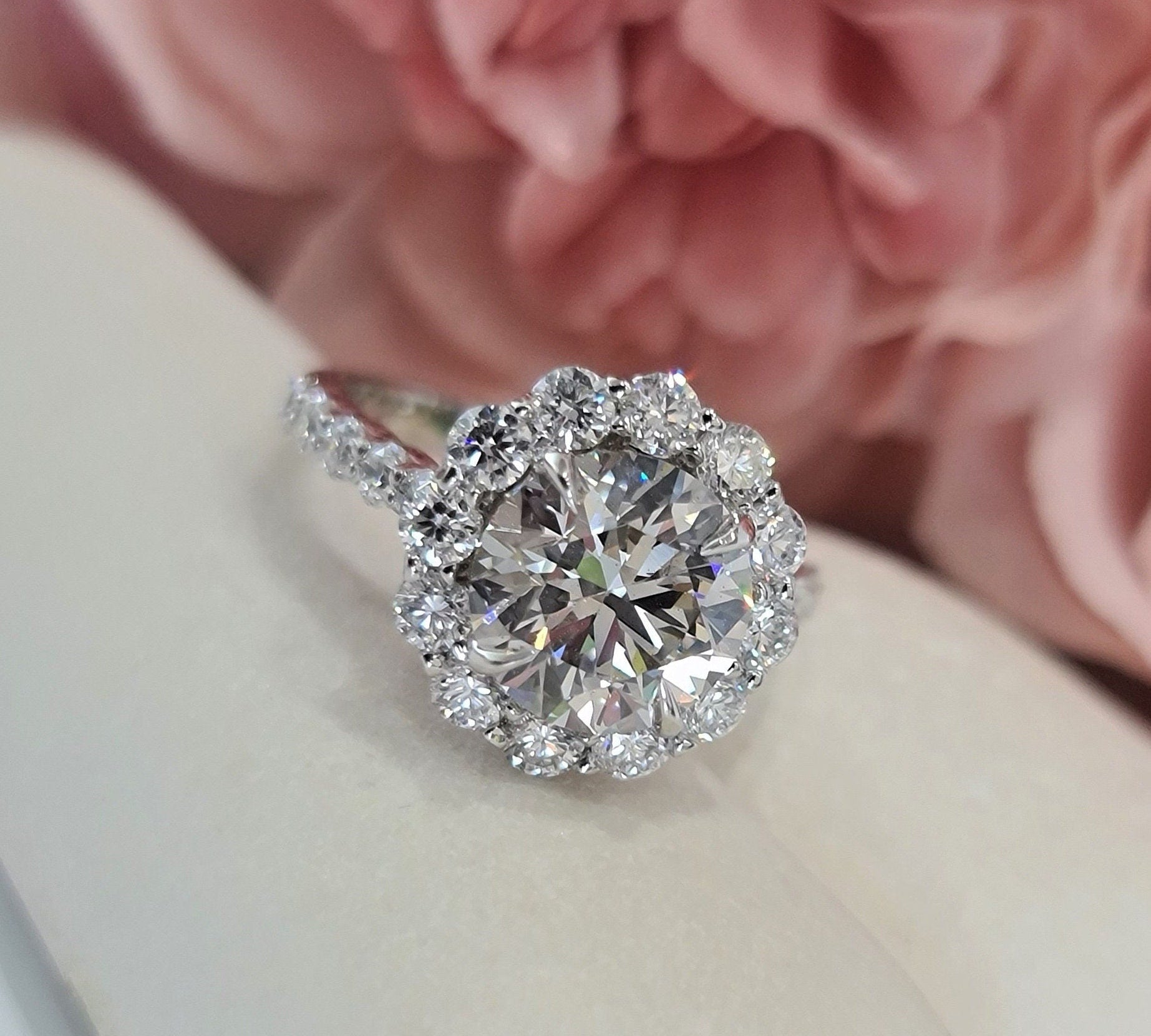 Round Halo & Pave Lab Grown Diamond Engagement Ring