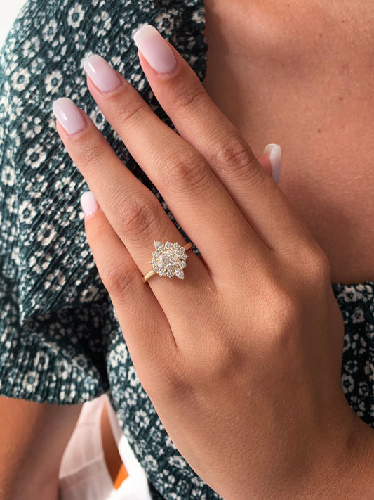 Oval Cluster Lab Grown Diamond Engagement Ring