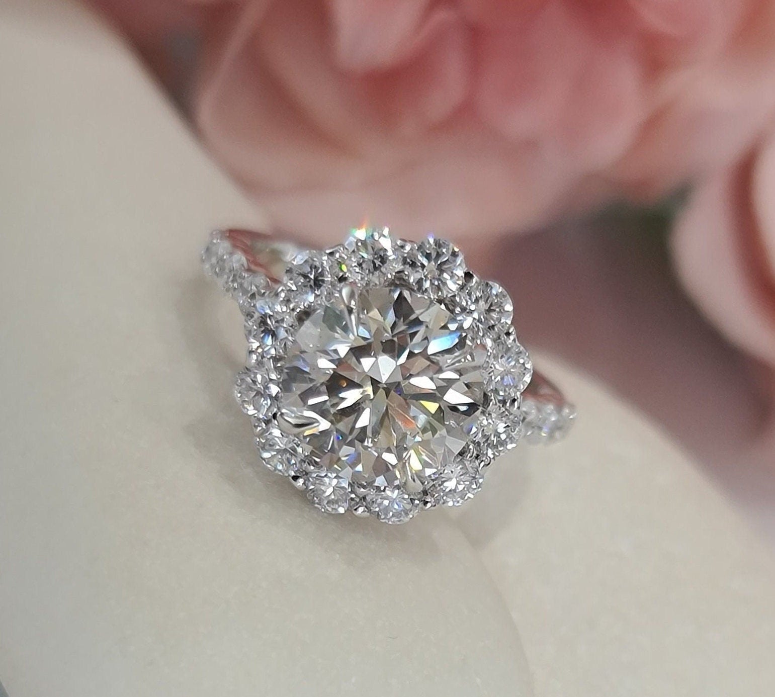 Round Halo & Pave Lab Grown Diamond Engagement Ring