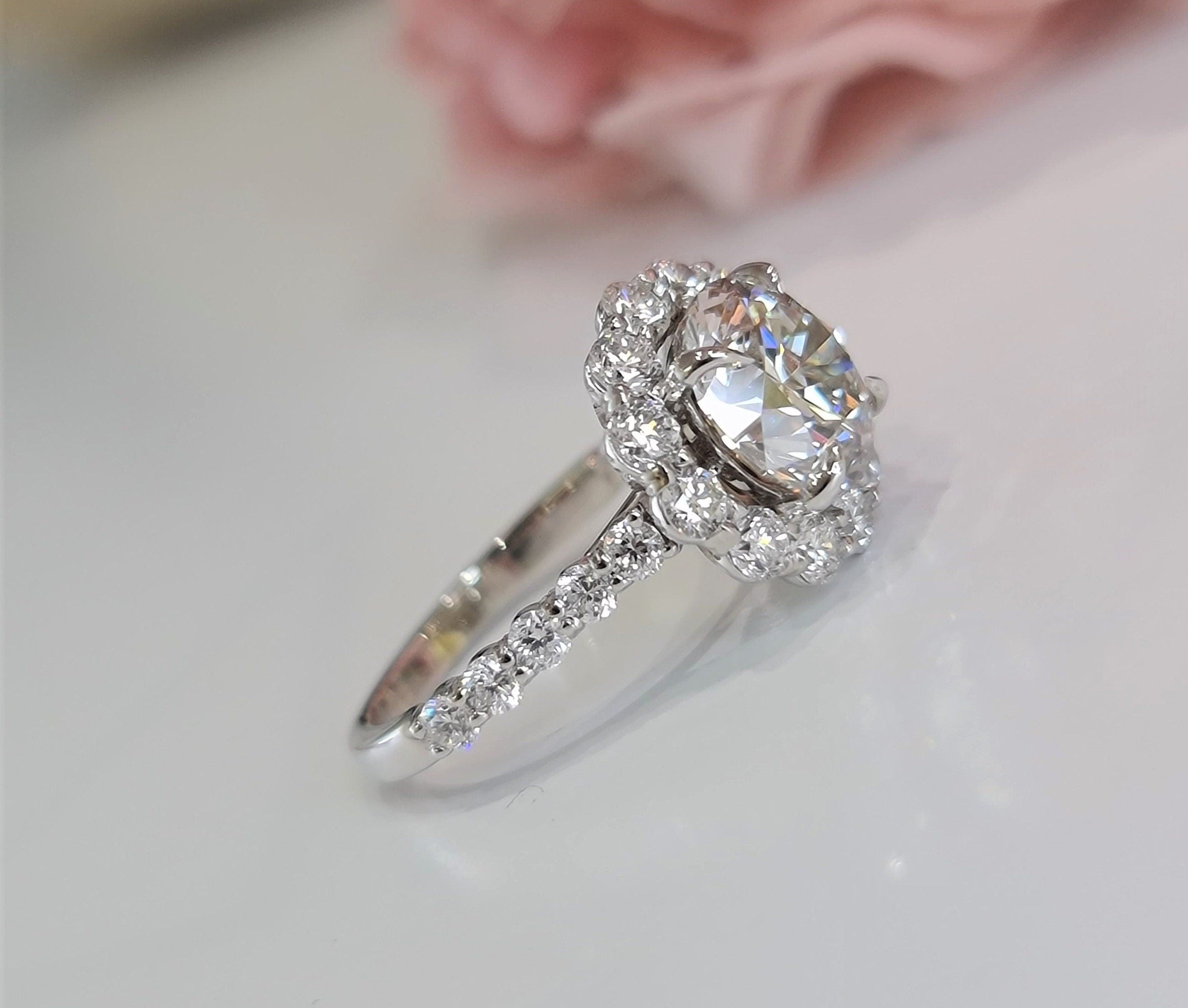 Round Halo & Pave Lab Grown Diamond Engagement Ring