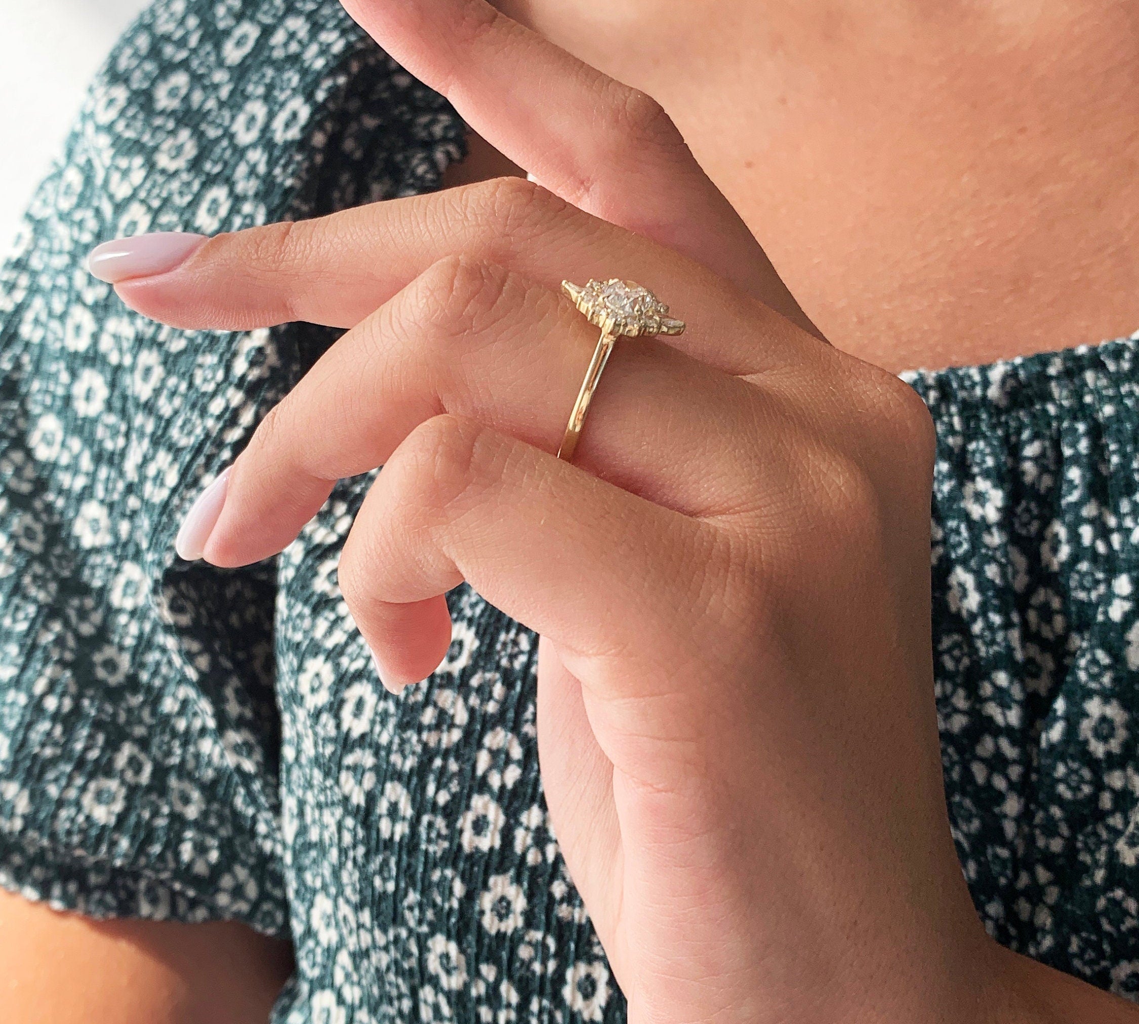 Oval Cluster Lab Grown Diamond Engagement Ring