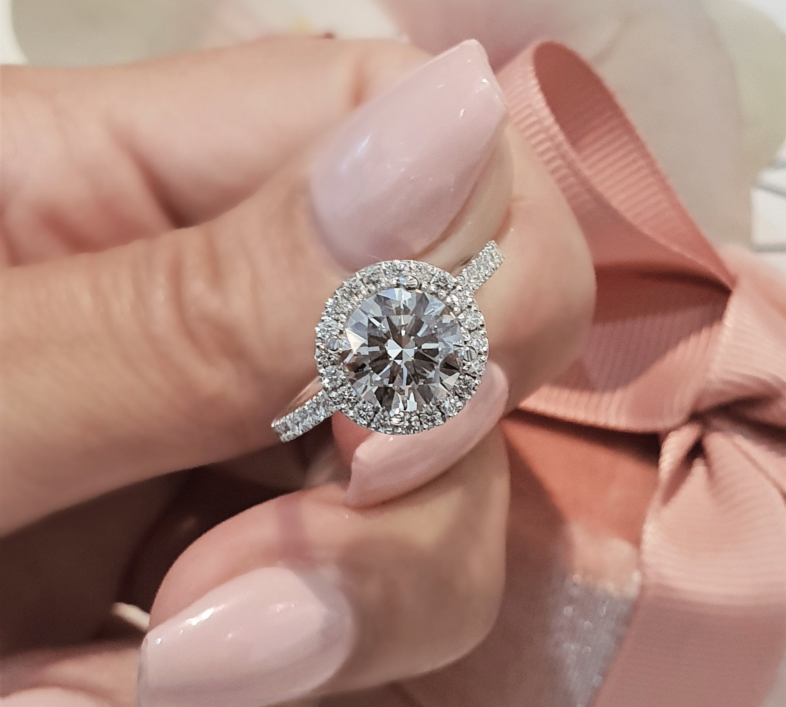 Round Halo & Pave Lab Grown Diamond Engagement Ring