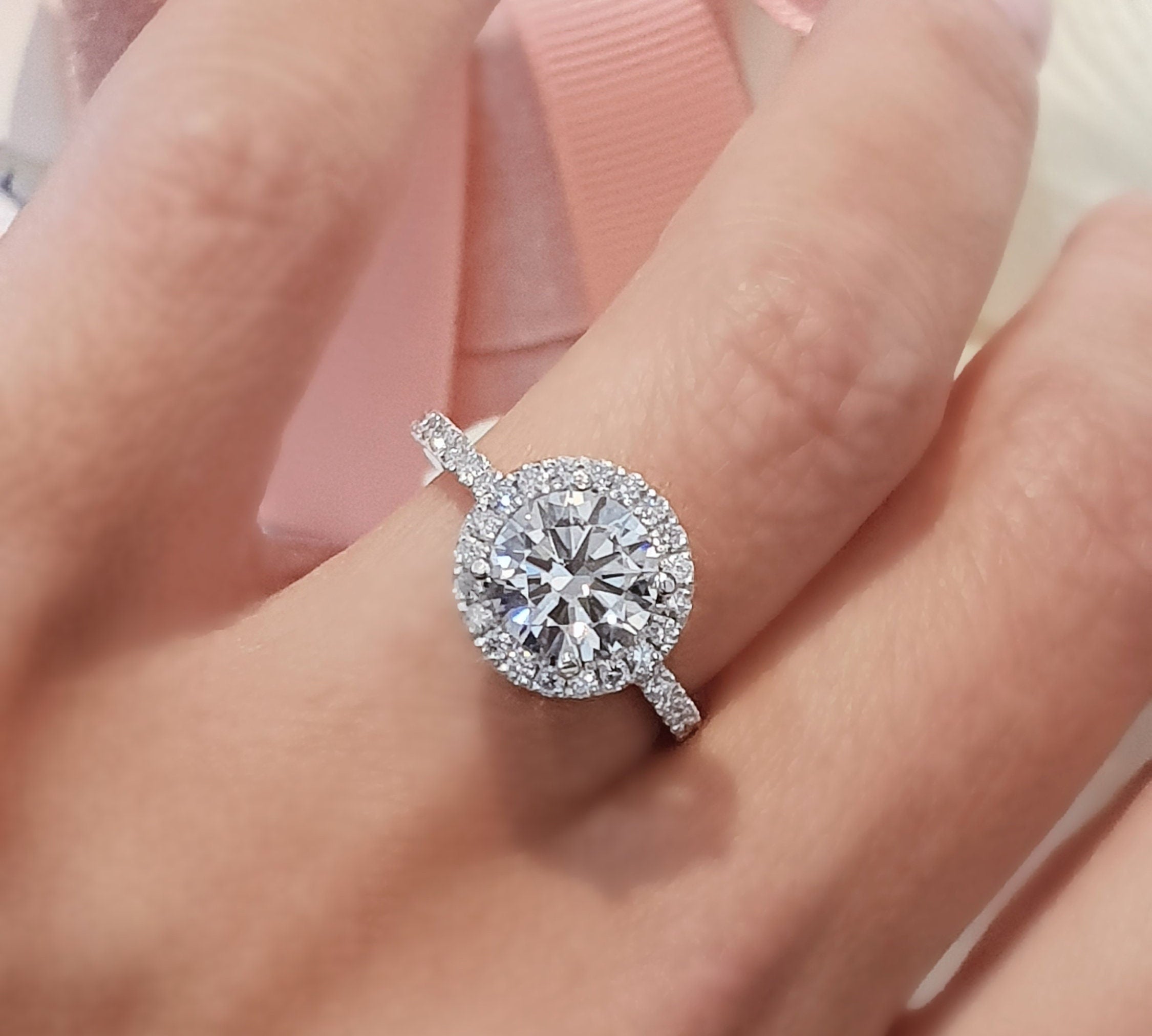 Round Halo & Pave Lab Grown Diamond Engagement Ring