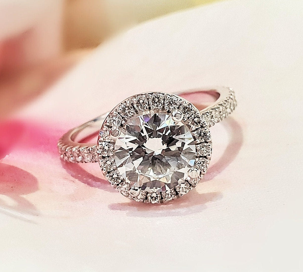 Round Halo & Pave Lab Grown Diamond Engagement Ring