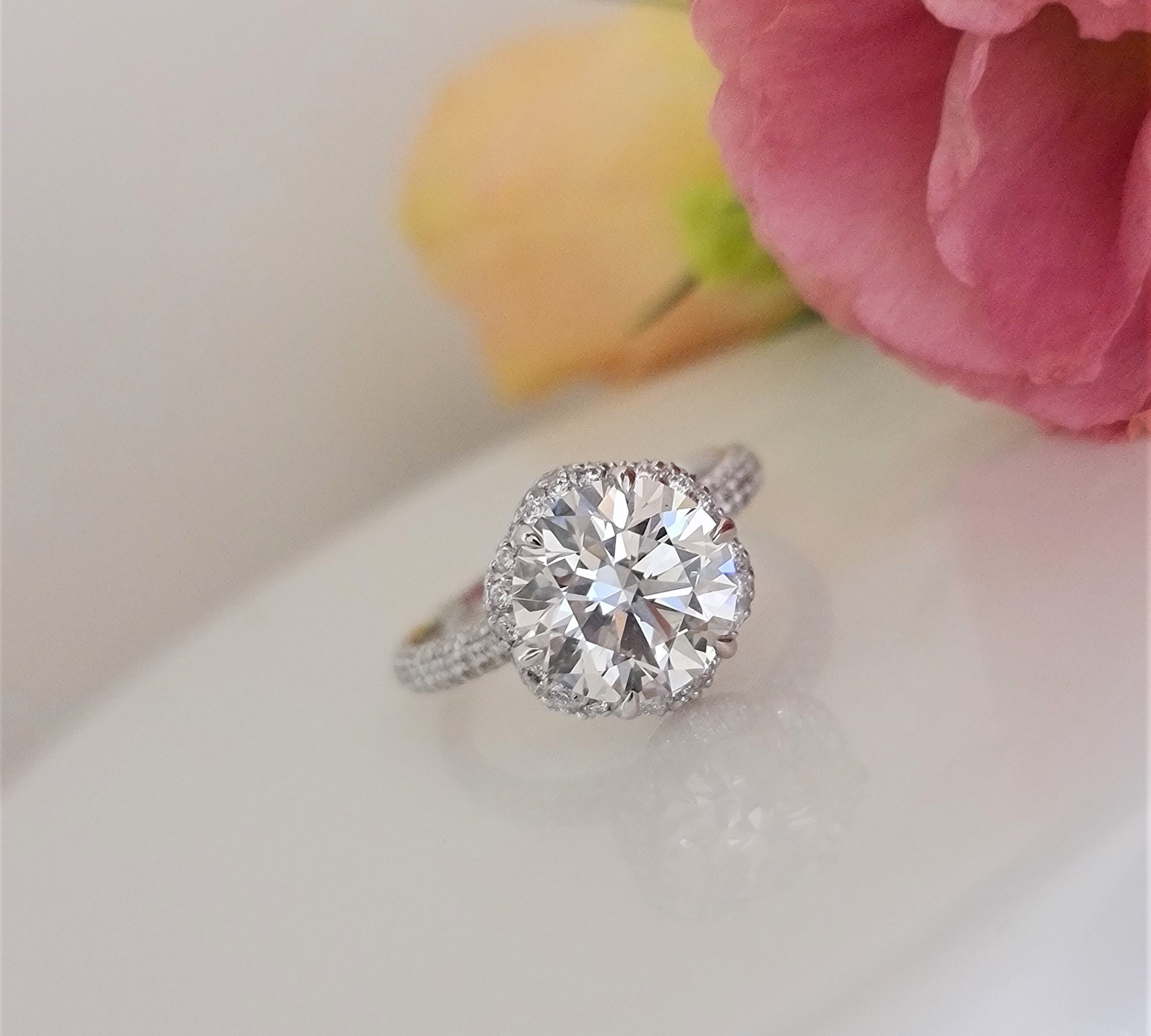 Round Pave Lab Grown Diamond Engagement Ring