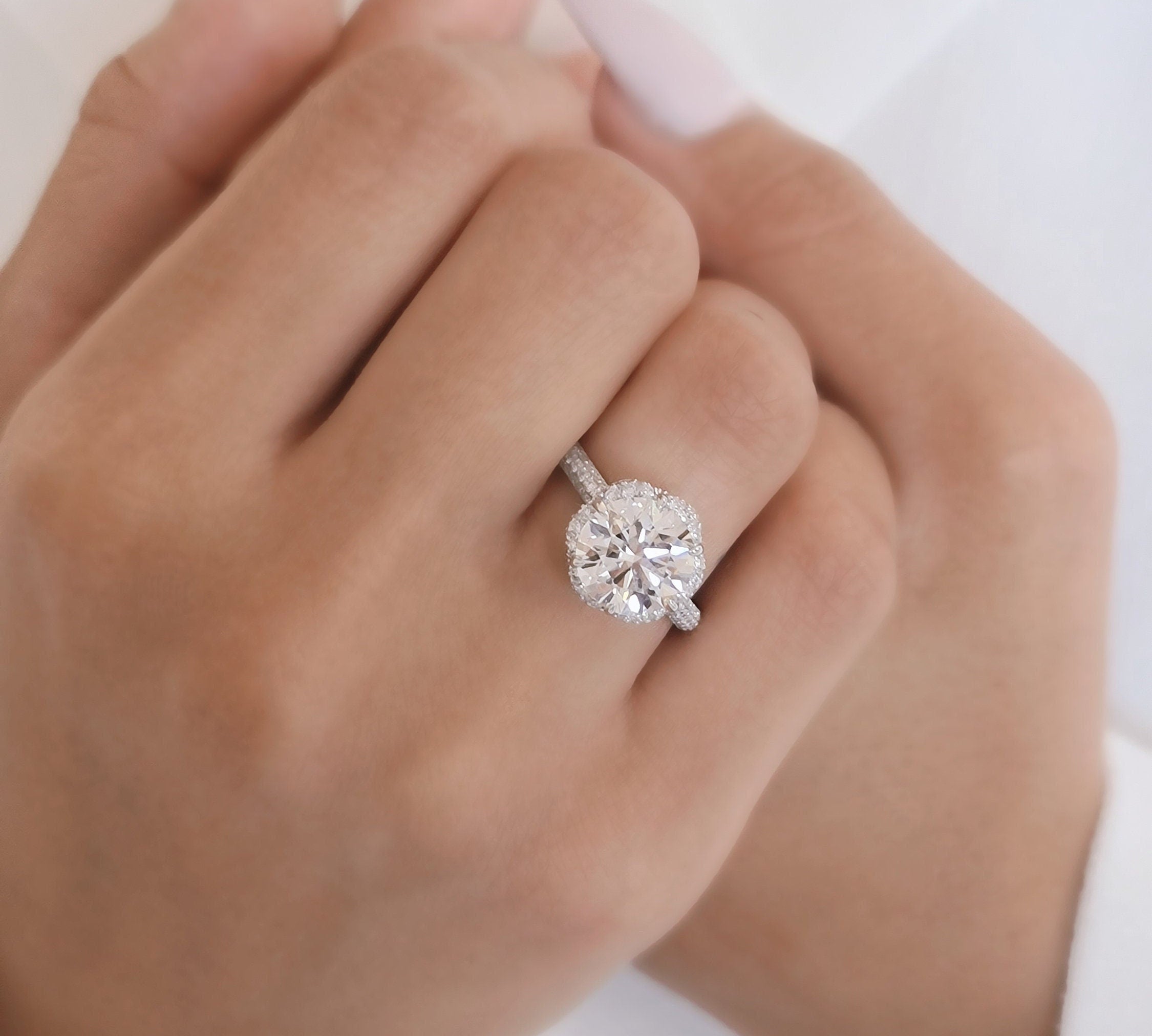 Round Pave Lab Grown Diamond Engagement Ring