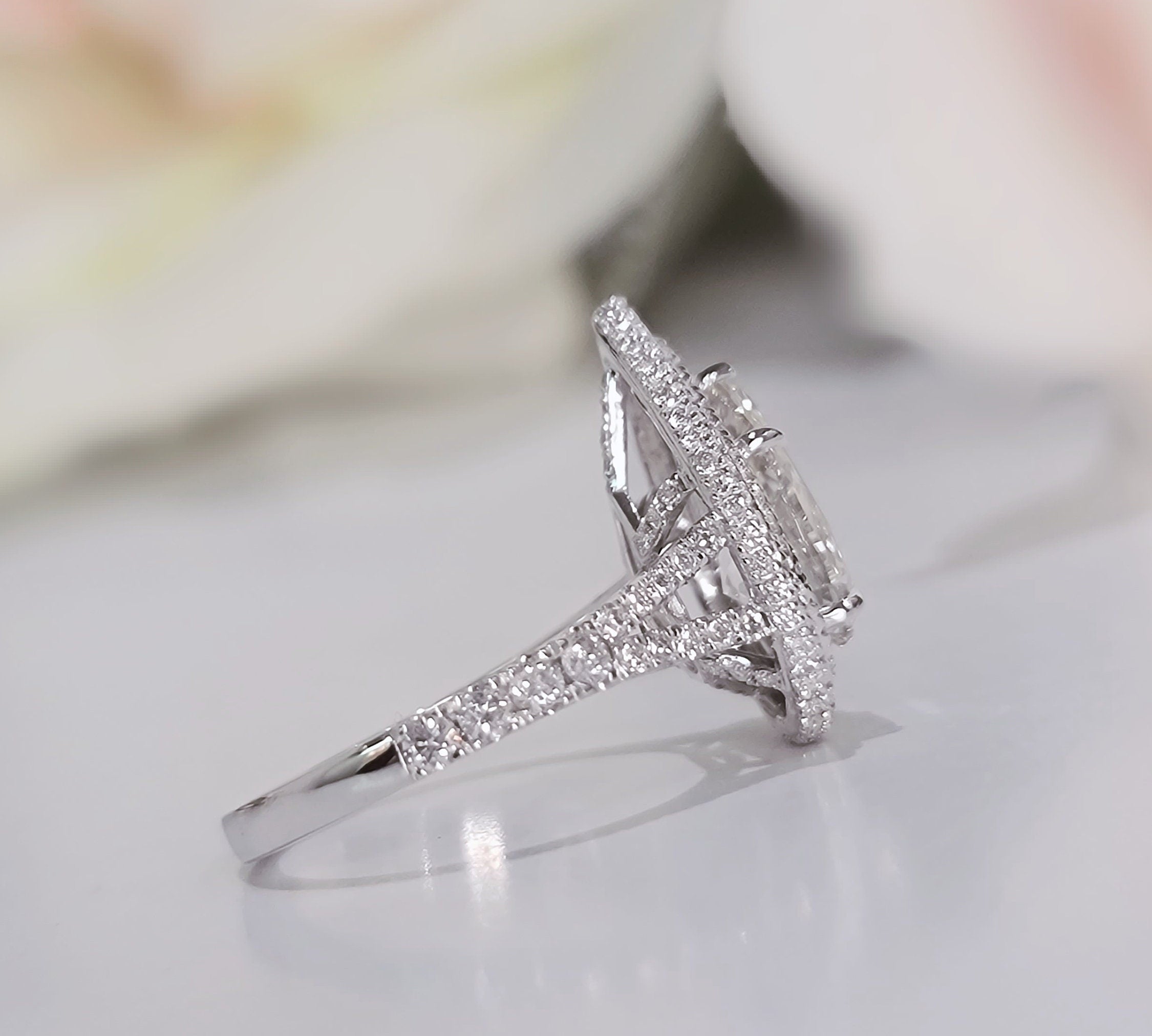 Pear Double Halo & Pave Lab Grown Diamond Engagement Ring