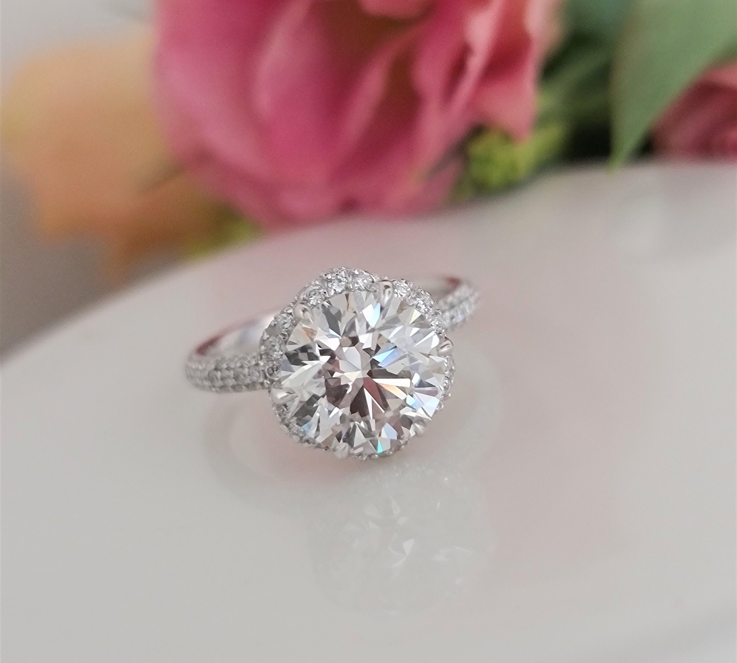 Round Pave Lab Grown Diamond Engagement Ring