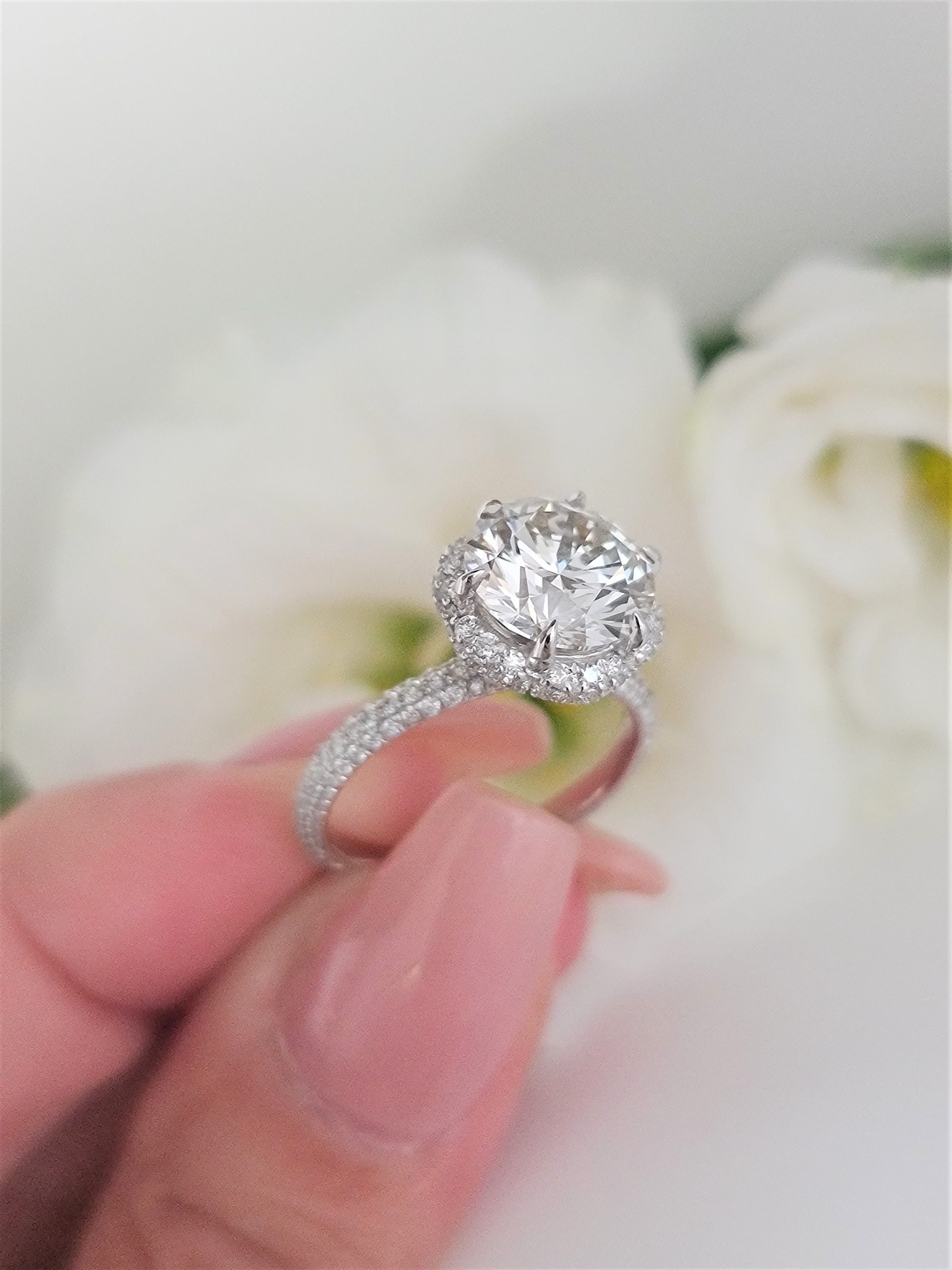 Round Pave Lab Grown Diamond Engagement Ring