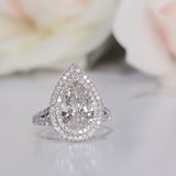 Pear Double Halo & Pave Lab Grown Diamond Engagement Ring