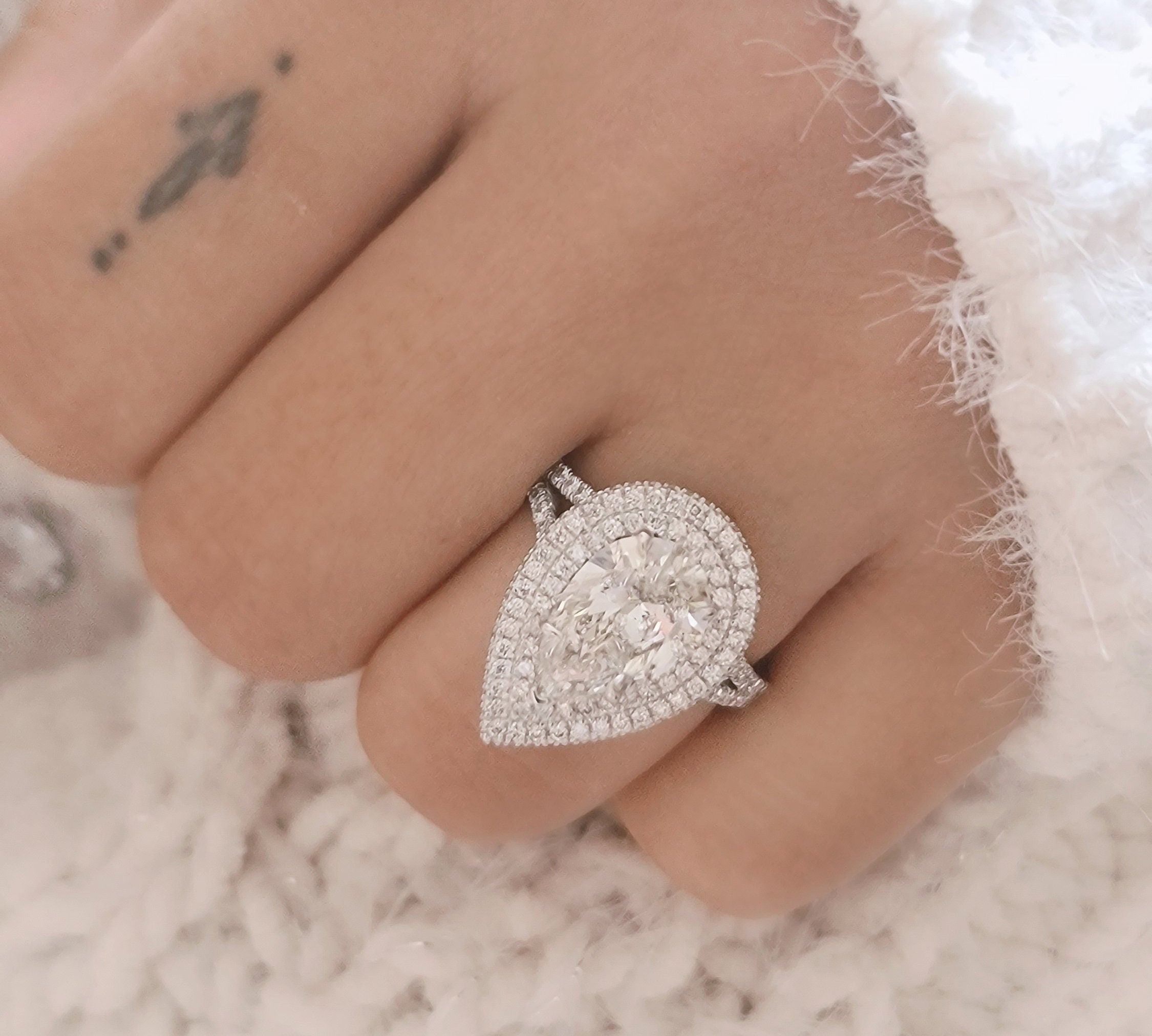 Pear Double Halo & Pave Lab Grown Diamond Engagement Ring