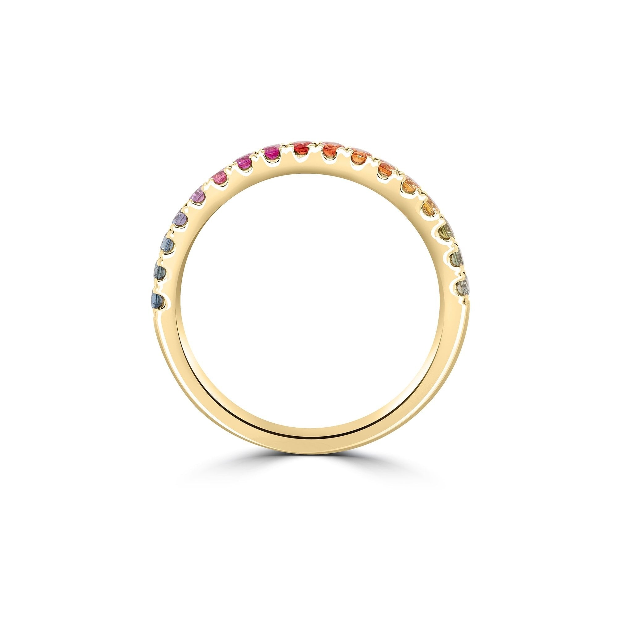 0.04 TCW Round Half Eternity Rainbow Sapphire Gemstone Wedding Band