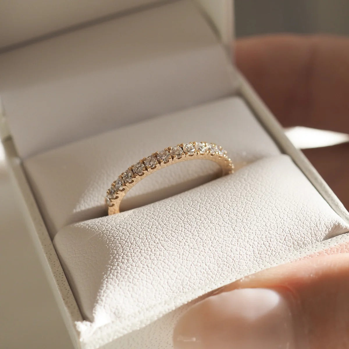 0.012 TCW Round Shaped Half Eternity Lab Grown Diamond Wedding Band