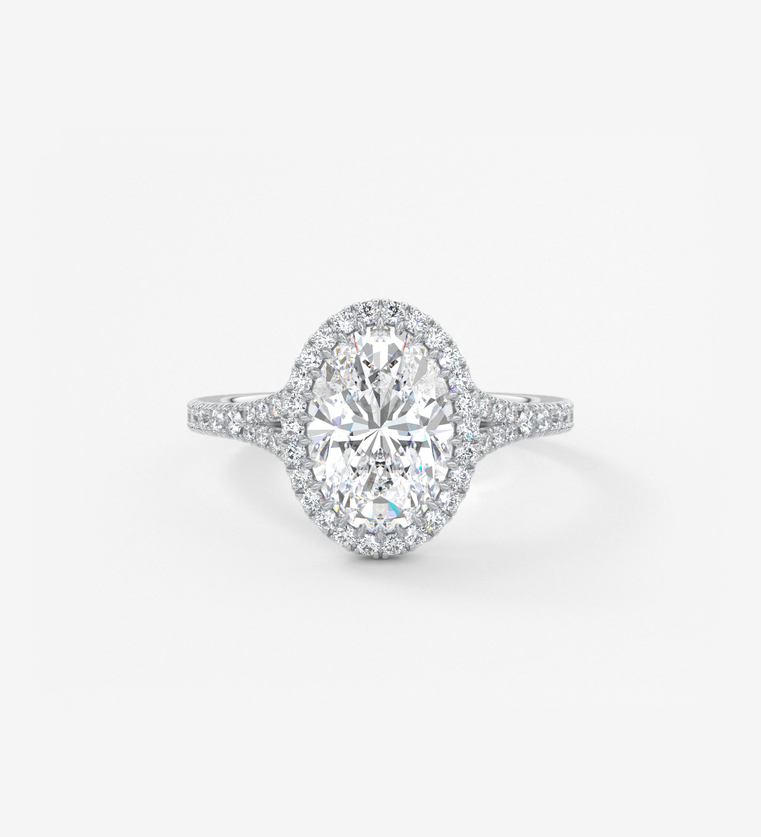 Oval Halo & Pave , Split Shank Lab Grown Diamond Engagement Ring
