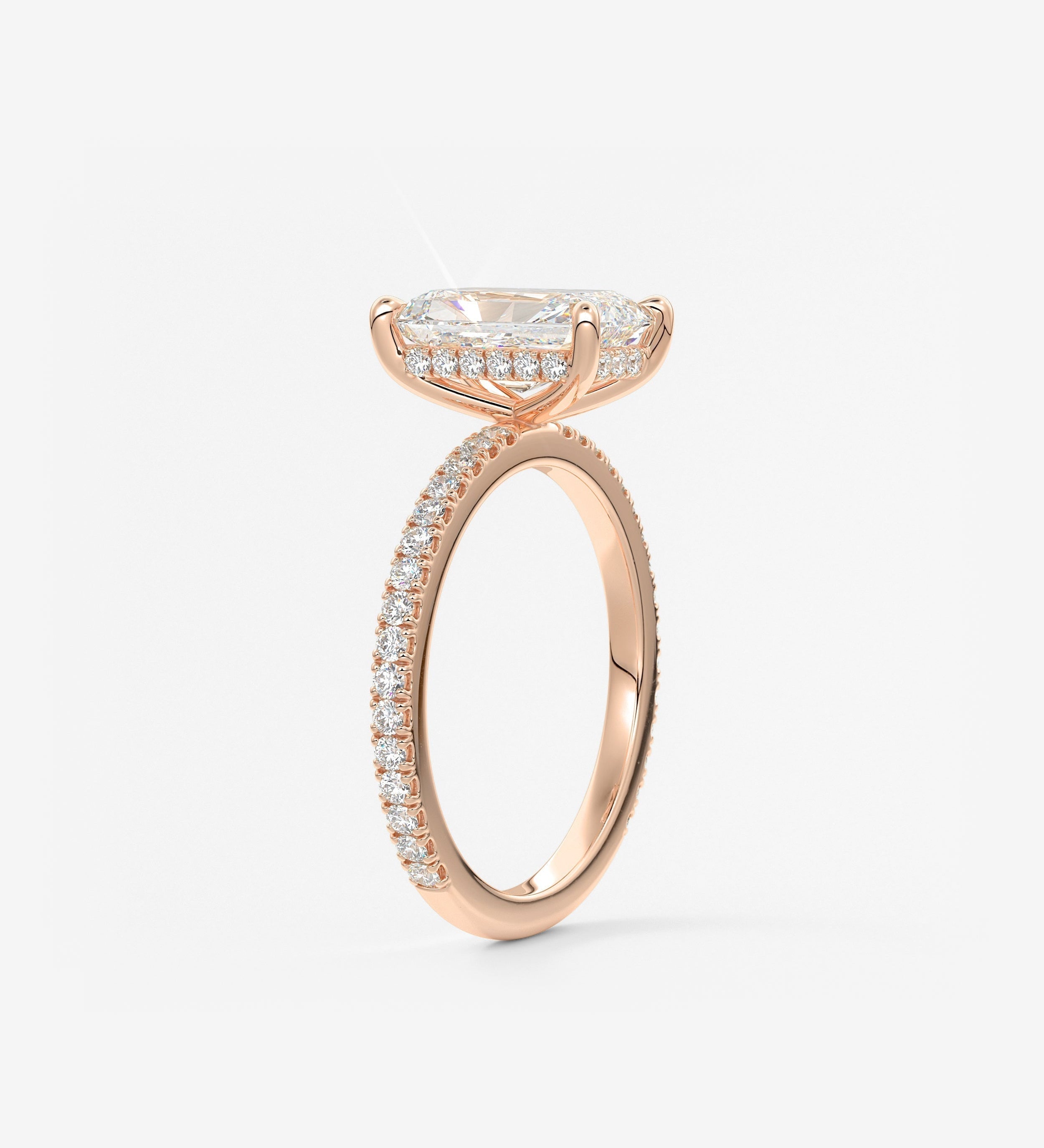 Radiant Hidden Halo Pave Lab Grown Diamond Engagement Ring