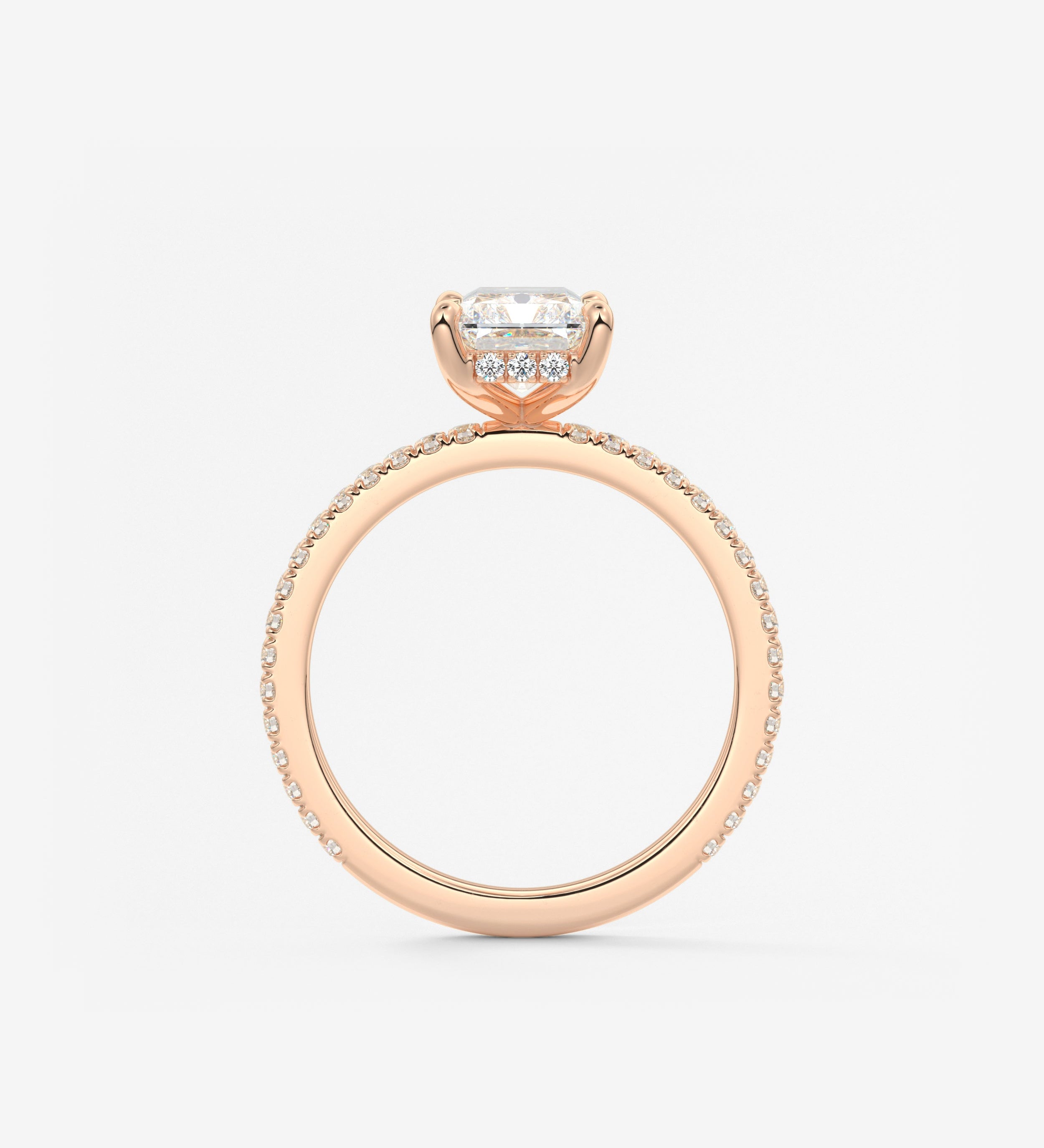 Radiant Hidden Halo Pave Lab Grown Diamond Engagement Ring