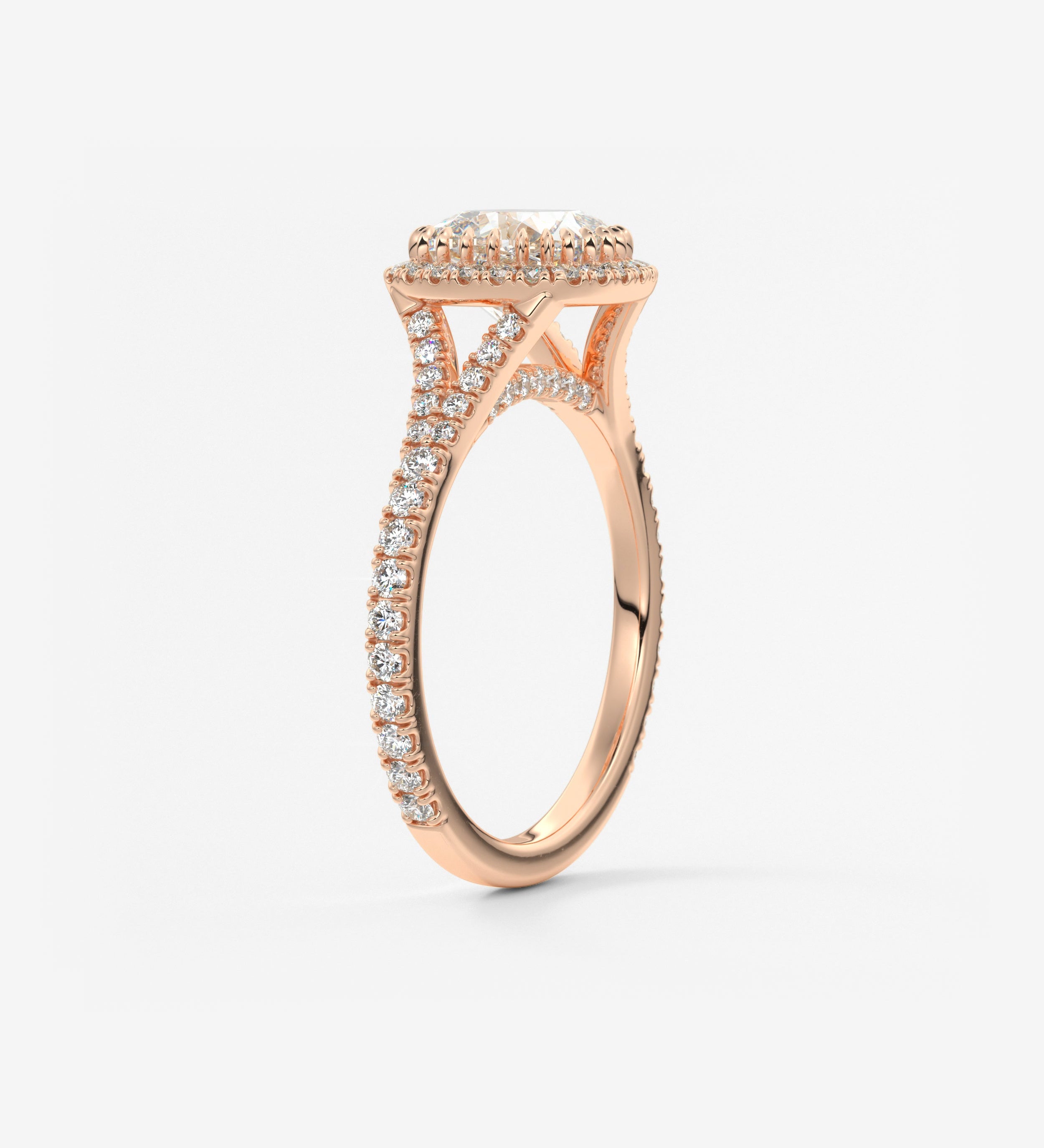 Cushion Halo & Pave , Split Shank Lab Grown Diamond Engagement Ring