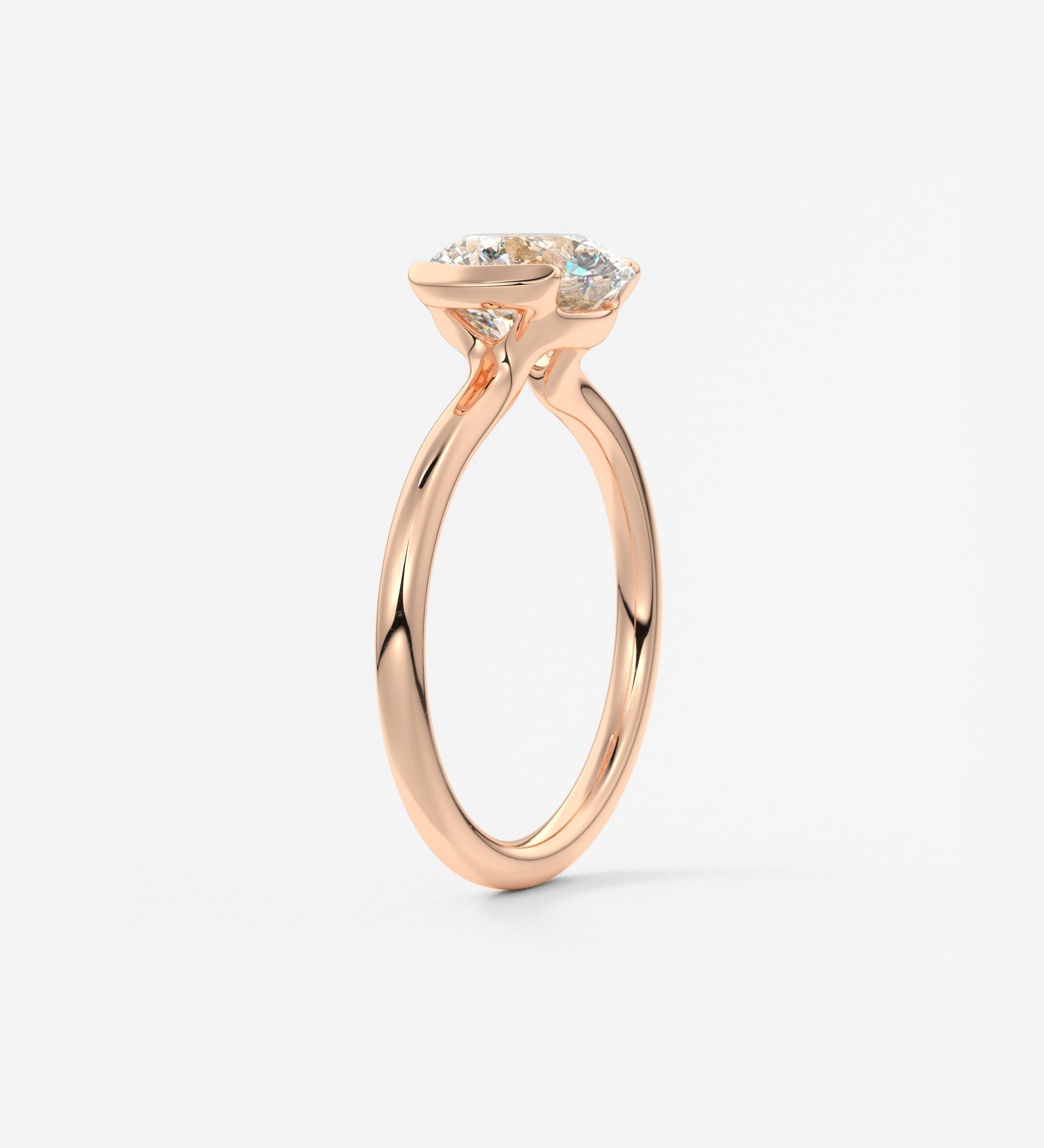 Round Half Bezel Lab Grown Diamond Engagement Ring