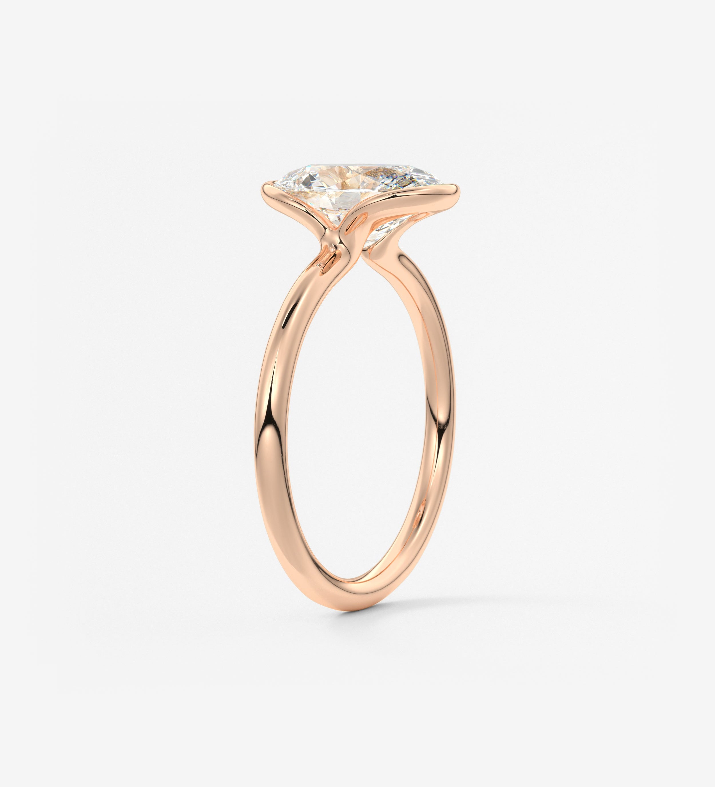 Oval Half Bezel Lab Grown Diamond Engagement Ring