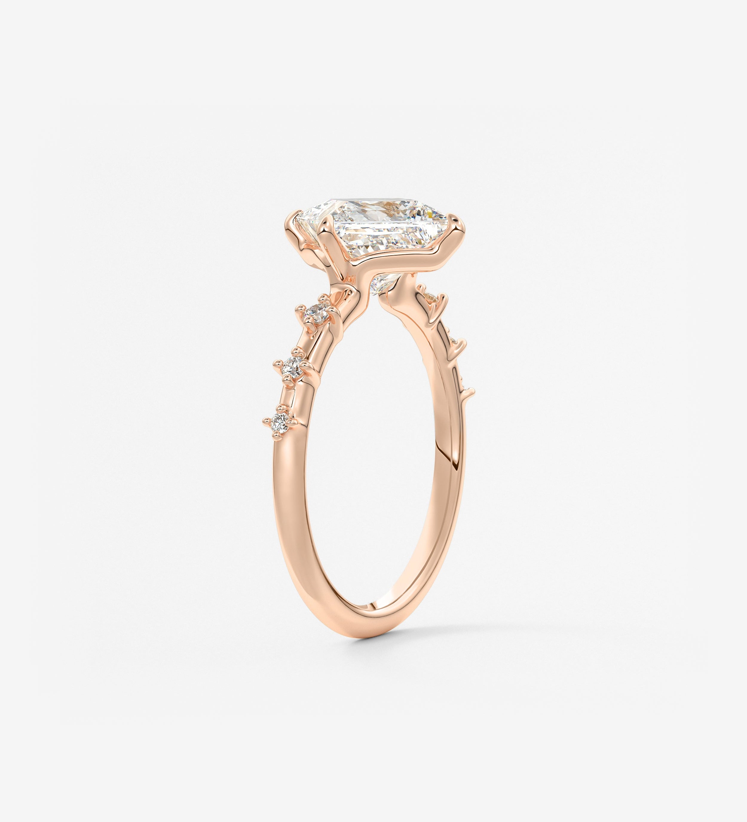 Princess East West Dainty Pave Lab Grown Diamond Engagement Ring
