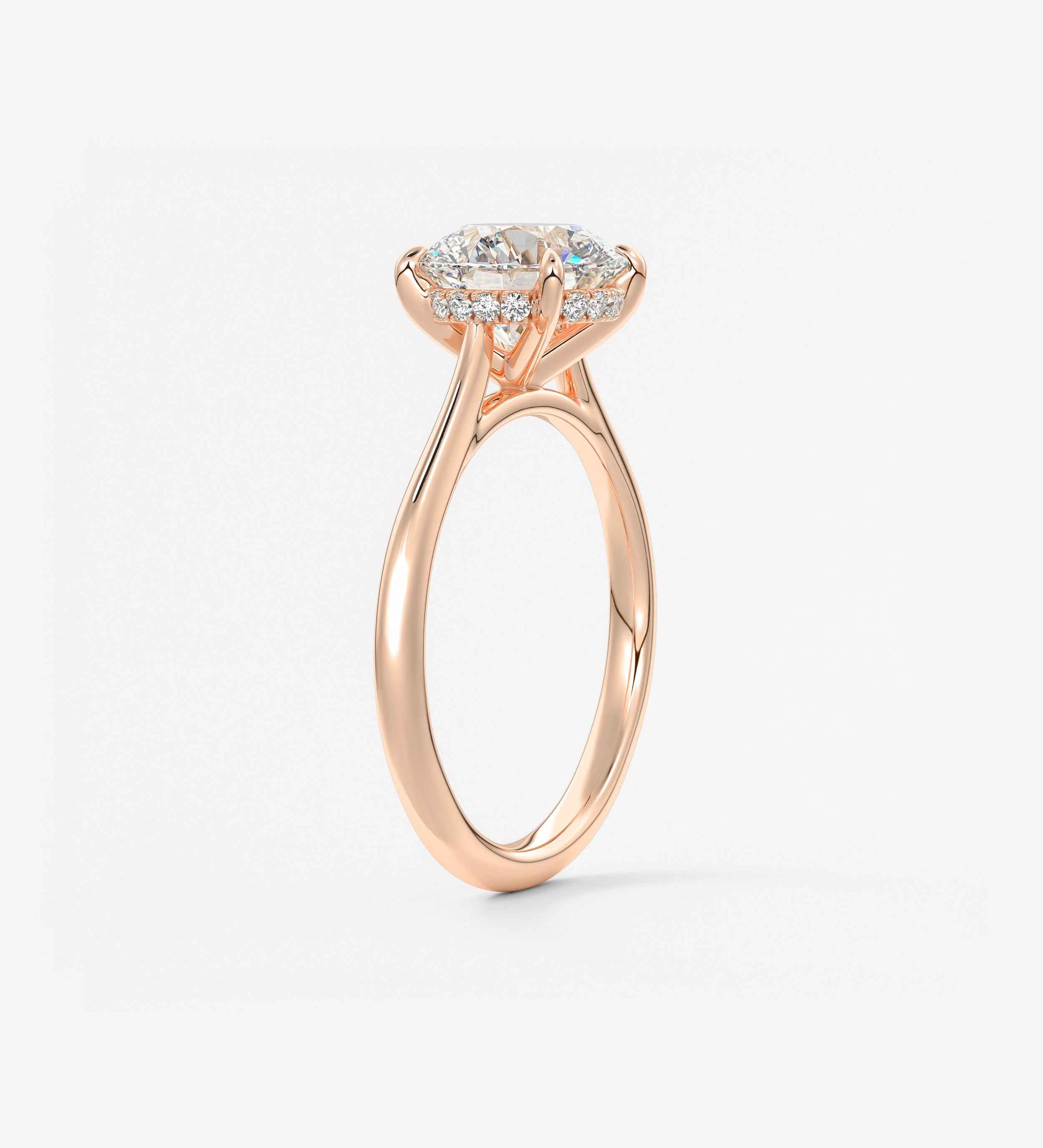Round Hidden Halo Cathedral Lab Grown Diamond Engagement Ring