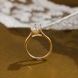 Solid Gold Hidden Halo Elongated Cushion Cut Moissanite Engagement Ring