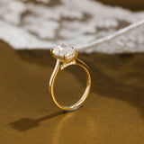 Solid Gold Hidden Halo Elongated Cushion Cut Moissanite Engagement Ring