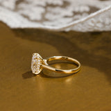 Solid Gold Hidden Halo Elongated Cushion Cut Moissanite Engagement Ring