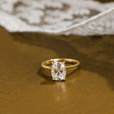 Solid Gold Hidden Halo Elongated Cushion Cut Moissanite Engagement Ring
