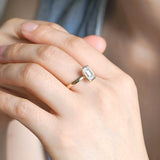 Solid Gold 2.5mm Width Half Bezel Emerald Cut Moissanite Engagement Ring