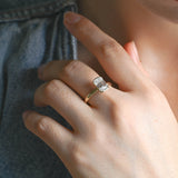 Solid Gold 2.5mm Width Half Bezel Emerald Cut Moissanite Engagement Ring
