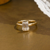 Solid Gold 2.5mm Width Half Bezel Emerald Cut Moissanite Engagement Ring