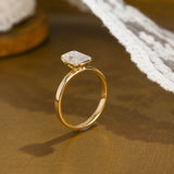 Solid Gold 2.5mm Width Half Bezel Emerald Cut Moissanite Engagement Ring