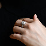 Solid Gold Pave Halo Emerald Cut Moissanite Engagement Ring
