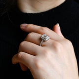 Solid Gold Pave Halo Emerald Cut Moissanite Engagement Ring