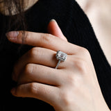 Solid Gold Pave Halo Emerald Cut Moissanite Engagement Ring