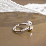 Solid Gold Pave Halo Emerald Cut Moissanite Engagement Ring