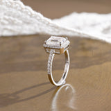 Solid Gold Pave Halo Emerald Cut Moissanite Engagement Ring