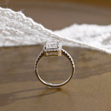 Solid Gold Pave Halo Emerald Cut Moissanite Engagement Ring