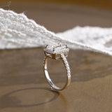 Solid Gold Pave Halo Emerald Cut Moissanite Engagement Ring