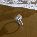 Solid Gold Pave Halo Emerald Cut Moissanite Engagement Ring