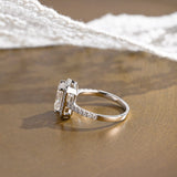 Solid Gold Pave Halo Emerald Cut Moissanite Engagement Ring