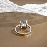 Solid Gold Pave Halo Emerald Cut Moissanite Engagement Ring