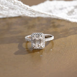 Solid Gold Pave Halo Emerald Cut Moissanite Engagement Ring